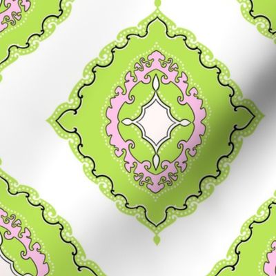 Arabetto Nuovo Damask in Pink and Green (9 inch)