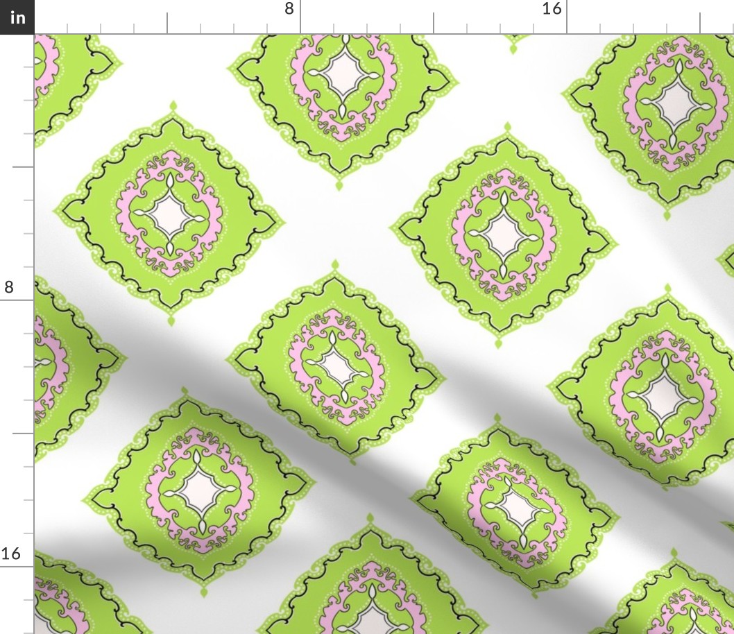 Arabetto Nuovo Damask in Pink and Green (9 inch)
