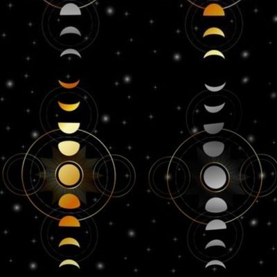  Celestial Moon phases stars and galaxy in silver and gold