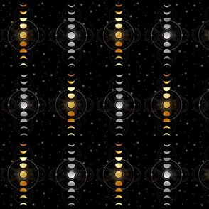 Celestial Moon phases stars and galaxy in silver and gold