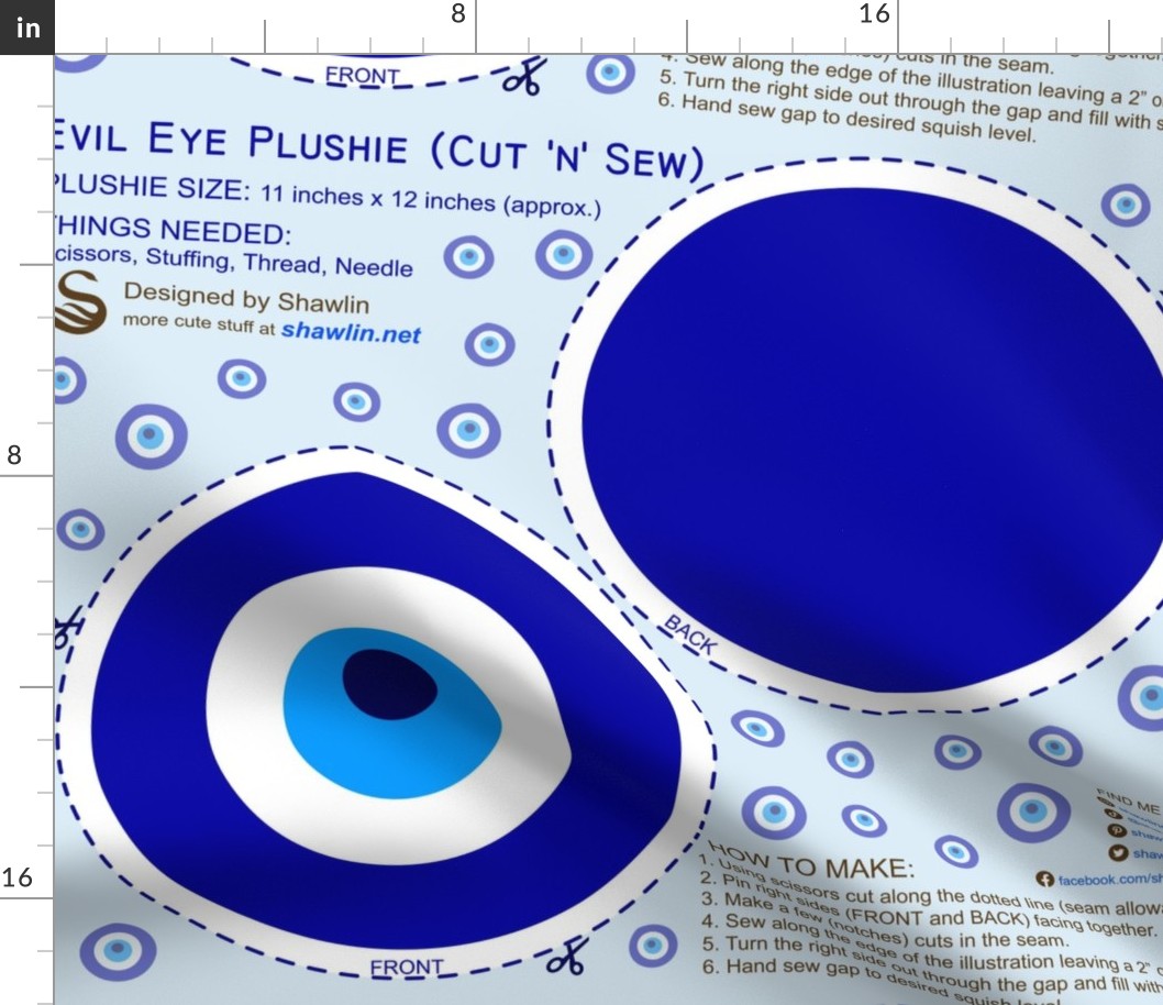 Evil eye or Turkish eye Nazar Cut and sew Plushie stuffed toy pillow DIY project