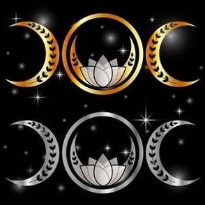 Silver triple moon fertility symbol with moons lotus and vines