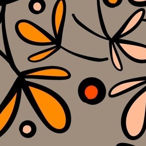 (L) Whimsical Outlined Flowers and Circles Coral, Pale Apricot, Amber