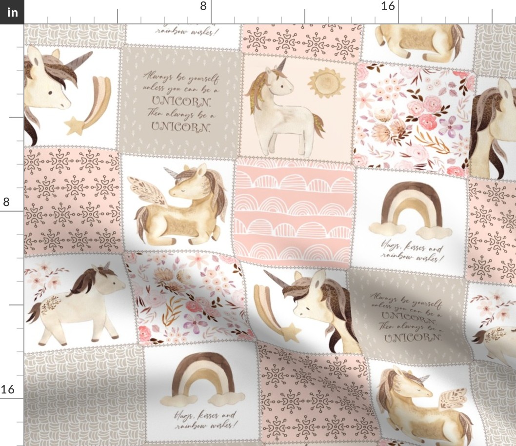 4 1/2" Unicorns & Rainbows Patchwork – Little Girls Blanket Bedding (soft pink cream blush) GL-B