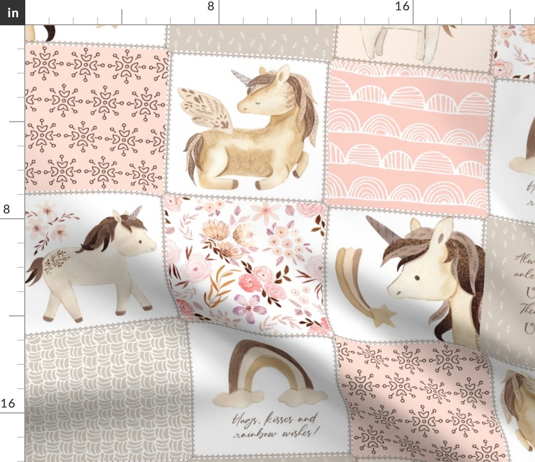 Unicorns & Rainbows Patchwork – Little Girls Blanket Bedding (soft pink cream blush) GL-B
