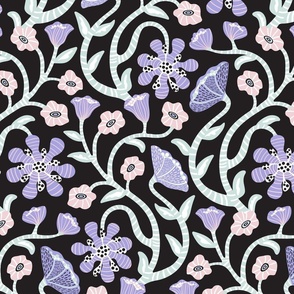It's A Jungle Out There Art Nouveau Fantasy Floral - Petal Solids Coordinates Candy - Cotton Candy, Lilac, Seaglass plus Black White - MEDIUM Scale - UnBlink Studio by Jackie Tahara