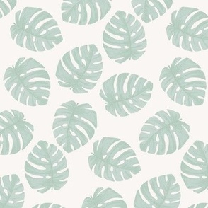 (M Scale) Boho Monstera Leaf Muted Mint on Off White