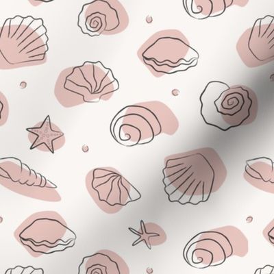 (M Scale) Boho Sea Shells 2 Pink on Off White