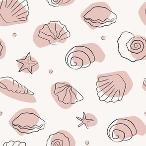 (M Scale) Boho Sea Shells 2 Pink on Off White