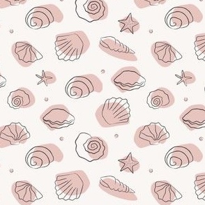(S Scale) Boho Sea Shells 2 Pink on Off White