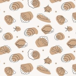 (S Scale) Boho Sea Shells 2 Tan on Off White