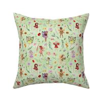 small scale all bugs floral green linen