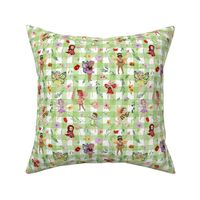 small scale all bugs floral green gingham