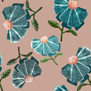 Little Flowers, Mint, Teal and Light Rose