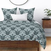 Fanfare Art Deco Floral - Cool Dark Teal Blue - large (12 inch W)