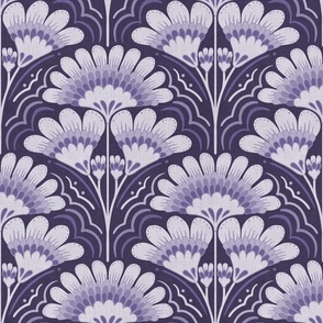 Fanfare Art Deco Floral - Dark Purple - large (12 inch W)