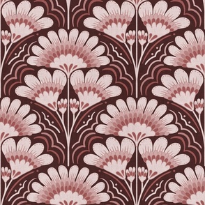 Fanfare Art Deco Floral - Dark Red - large (12 inch W)