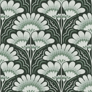 Fanfare Art Deco Floral - Forest Green - large (12 inch W)