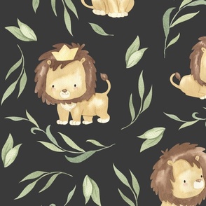 XL Cute Lions (onyx) Lion Nursery Fabric // King of the Jungle