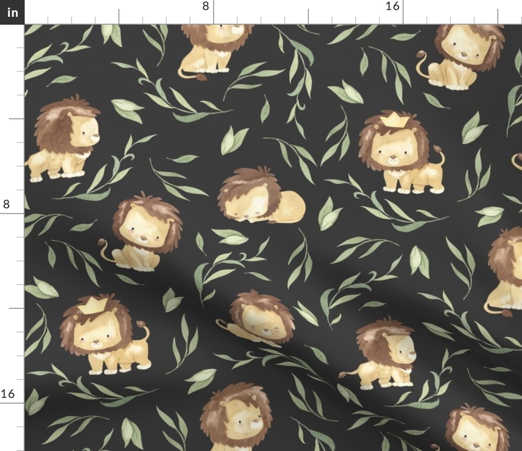 Cute Lions (onyx half-scale) Lion Nursery Fabric // King of the Jungle