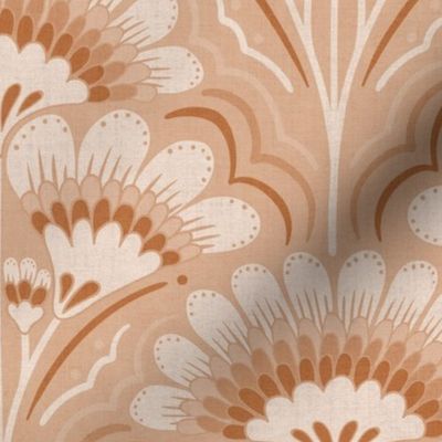 Fanfare Art Deco Floral - Light Orange/Apricot - large (12 inch W)