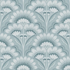 Fanfare Art Deco Floral - Dusty Blue-green - large (12 inch W)
