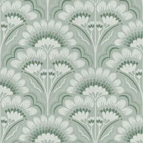 Fanfare Art Deco Floral - Light Green - large (12 inch W)