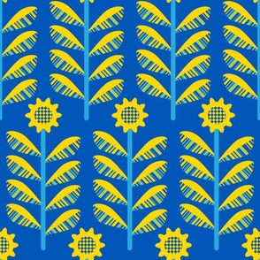 Sunflowers and Support for Ukraine - Mid-Century Modern Floral in Blue and Yellow - LARGE Scale - UnBlink Studio by Jackie Tahara