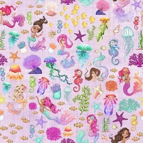 small scale mermaid lilac linen