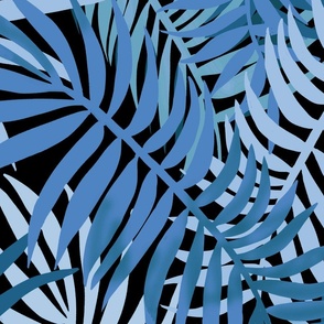 jumbo-Niu Palm Fronds-shades of blue on black