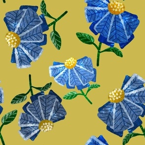 Little Flowers, Blue and Mustard Yellow