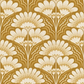 Fanfare Art Deco Floral - Mustard Yellow - large (12 inch W)