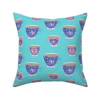 Dotty teacups shabby chic Turquoise Blue