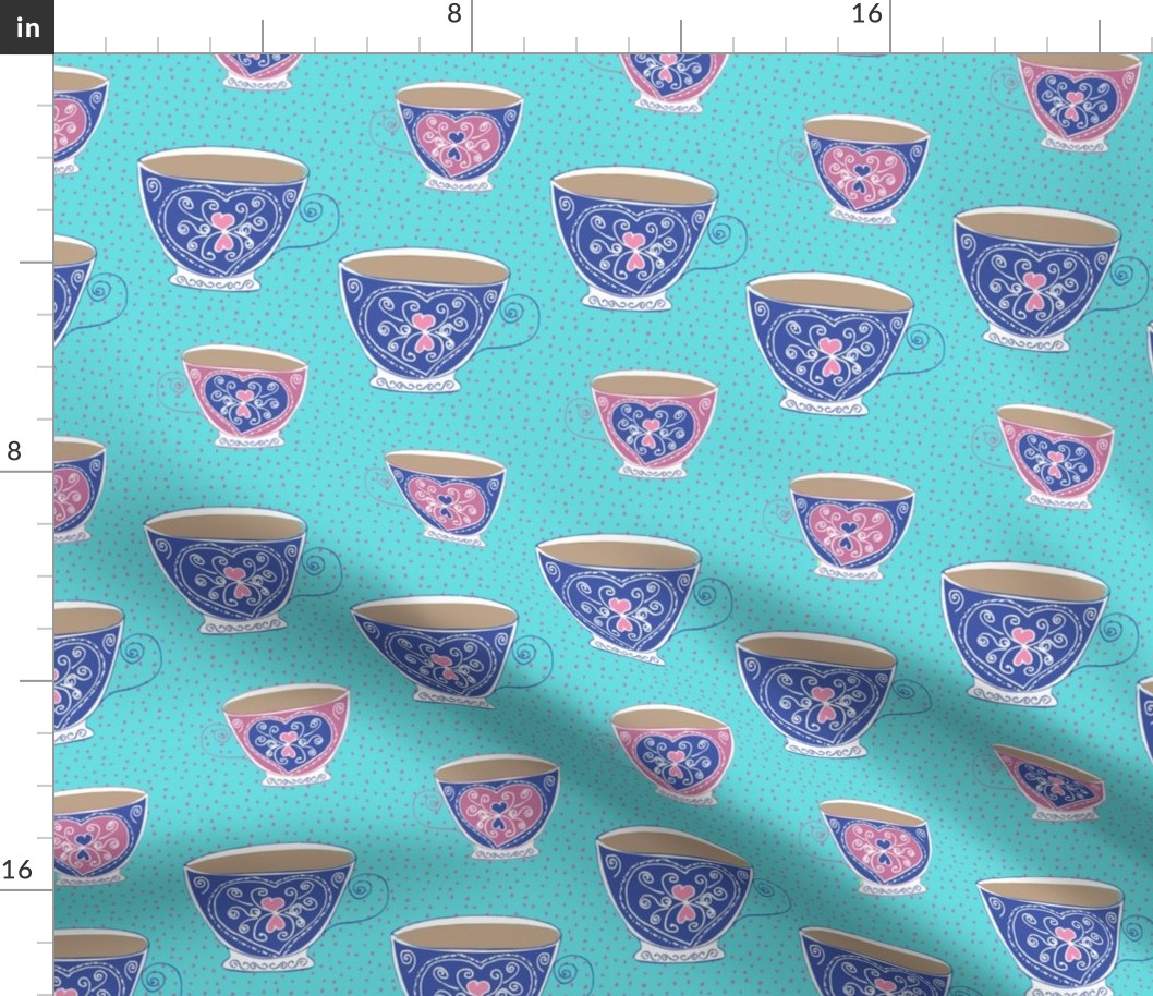 Dotty teacups shabby chic Turquoise Blue