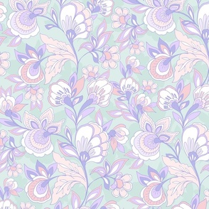 Sweet Pea Vintage Garden Large Scale Cotton Candy pink lilac Seaglass green By Jac Slade