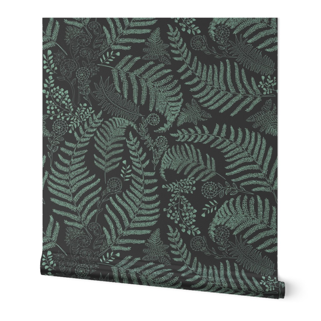 Hapuu Fiddle Fern bluegreen on black