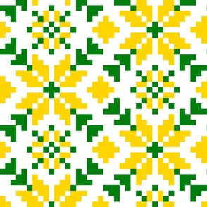 Weaving a Fiery Flower - Star Alatyr - Ethno Slavic Ancient Symbol Folk Geometric Pattern - Ukrainian Traditional Obereg Ornament - Green Golden Yellow - Mega Large