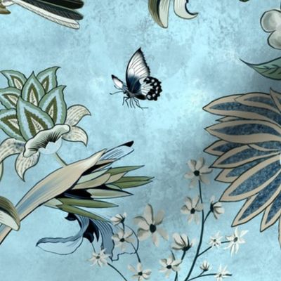 Chinoiserie Regency Pale Blue Peacock Chintz large