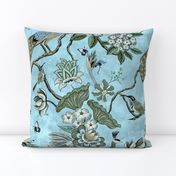 Chinoiserie Regency Pale Blue Peacock Chintz large