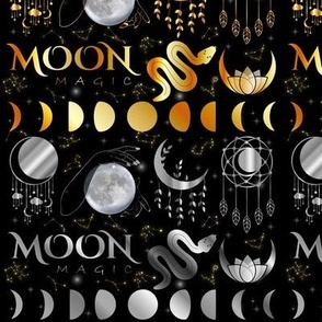 Occult Moon magick mystic elements in gold and silver