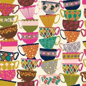 Stack of teacups-mid century on Light background