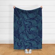 Large Hapuu Fiddle Fern bluegreen on navy