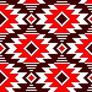  Tribal Aztec Native Ornament - White Dark Chocolate Brown & Red - Ethnic Amulet Boho Pattern - Large