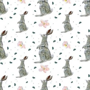 Bunnies floral on white