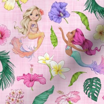 tropical mermaid pink linen