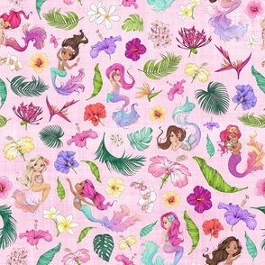 tropical mermaid pink linen