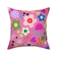 Modern bold Psychedelic flowers Pink Jumbo Large