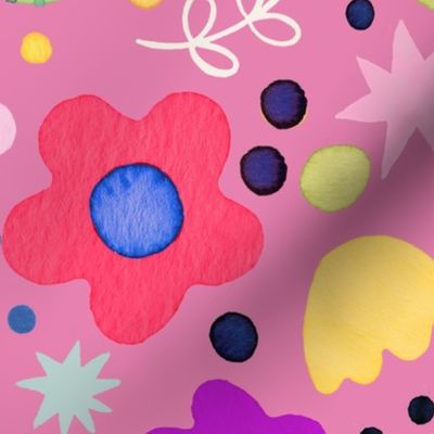 Modern bold Psychedelic flowers Pink Jumbo Large