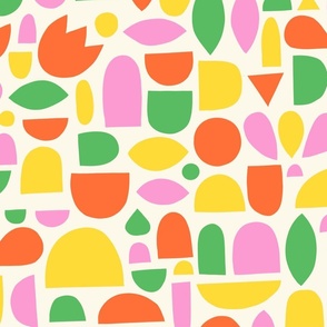 Colorful Happy Collage V1: Abstract Retro Shapes in Green, Yellow, Pink and Red - Large