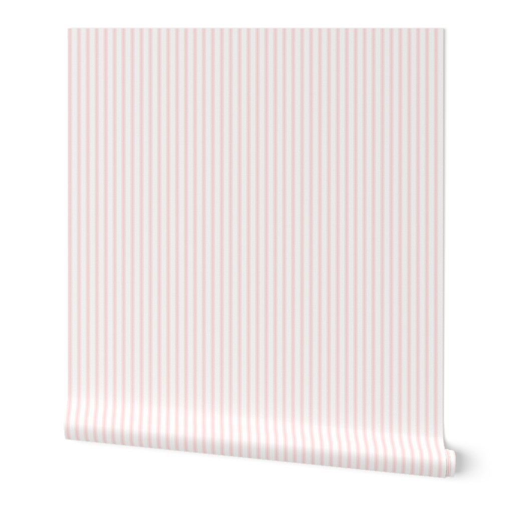 Ticking Stripe: Light Pink & White, Pink Pillow Ticking